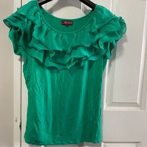 Annabella Green Ruffle Top size L short sleeve career casual Y2K
